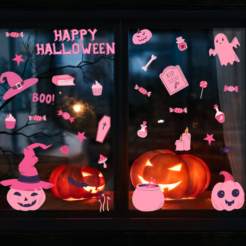 新しいアマゾンのハロウィンのシールの静電気の窓は漫画のピンクのかわいいカボチャの幽霊のコウモリの装飾を貼って絵を貼ります。|undefined