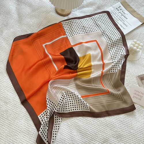 High-quality Korean-style silk scarf for women: petite square neckerchief, versatile faux silk multi-functional hairband—perfect for spring, summer, and fall, offering a lightweight, breathable wrap.