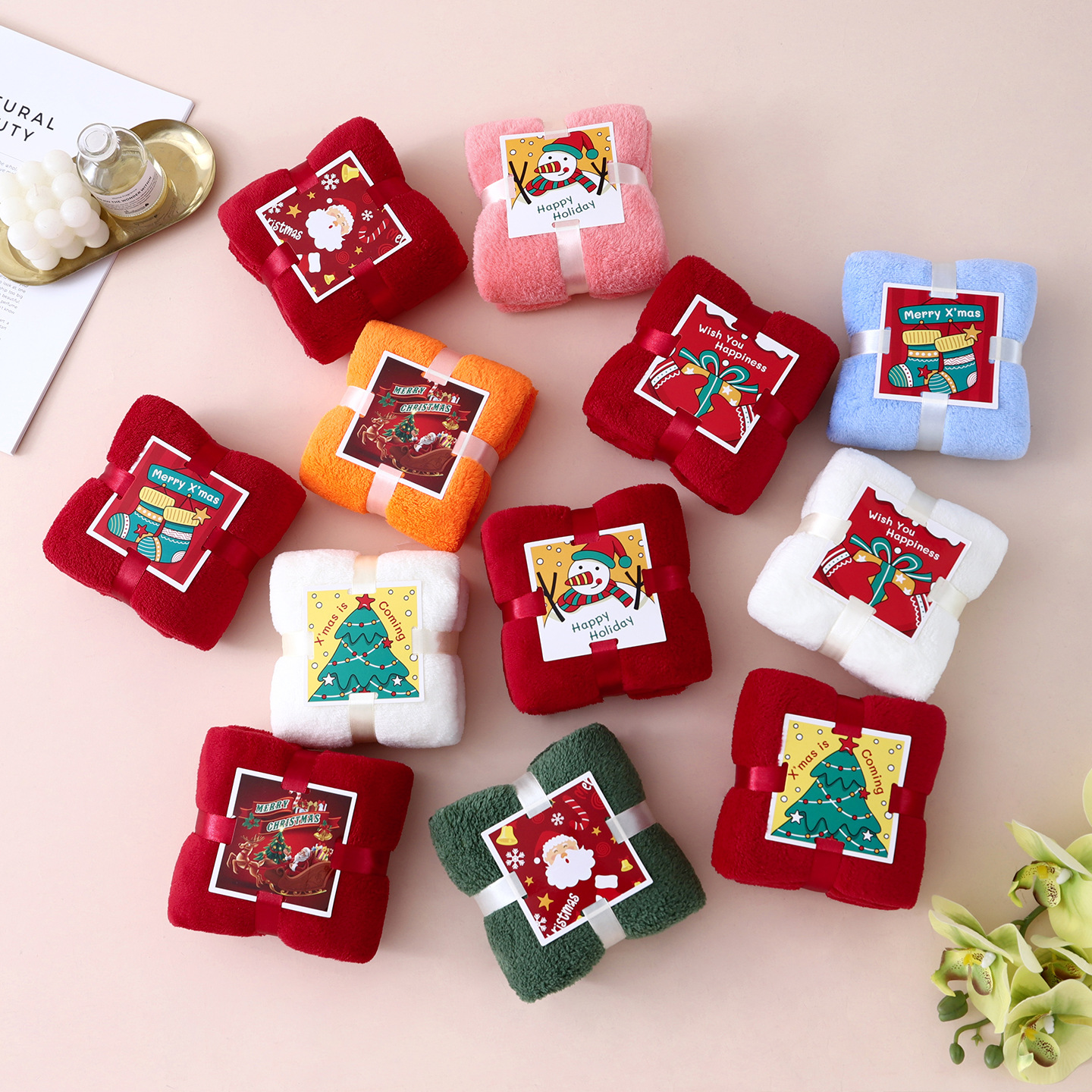 圣诞节毛巾伴手礼礼盒搭配创意毛巾节日礼物圣诞礼盒礼品毛巾跨境