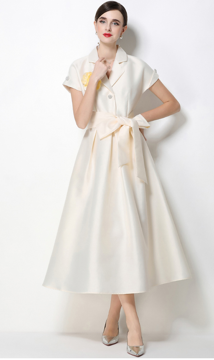 Đầm maxi nữ hoa nổi tay ngắn cổ vest thắt eo jacquard xòe — màu đen, Rượu vang đỏ, xanh lam, màu hồng đậm chi tiết 26