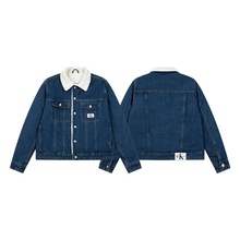 2025现货新款ck牛仔羊羔毛外套冬设计感宽松休闲经典加厚情侣棉服