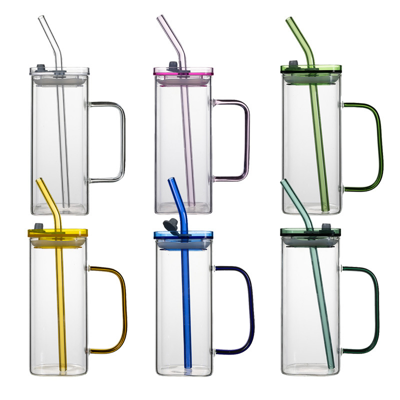 Taza de vidrio Taza de agua con mango para el hogar Taza de café resistente a altas temperaturas Taza de té resistente al calor con alto borosilicato Taza de té verde