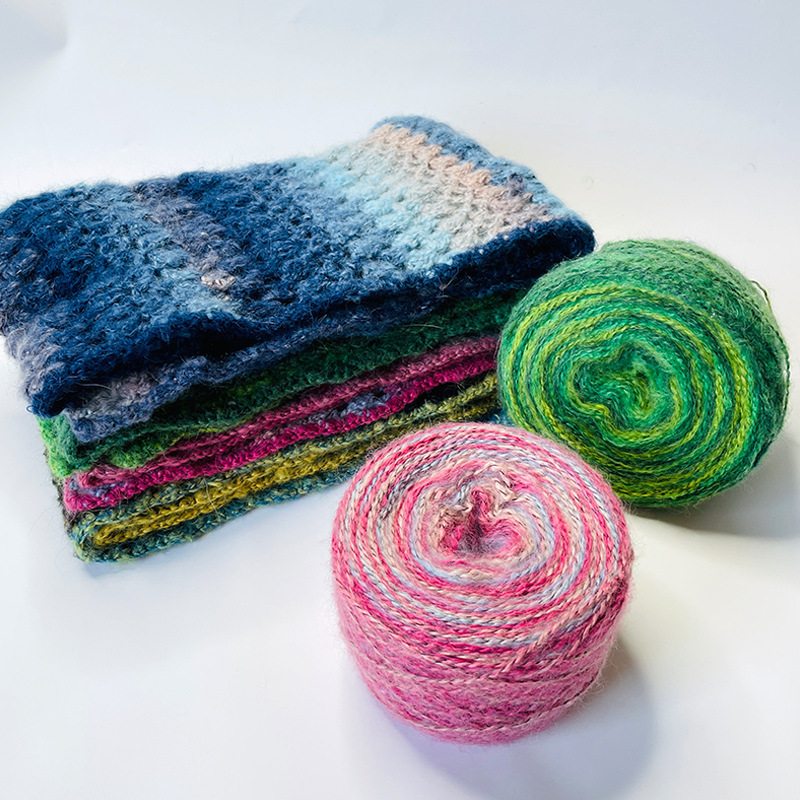 批发彩色马海毛线手工编织围巾毛衣段染拉毛纱特种花式纱毛线团