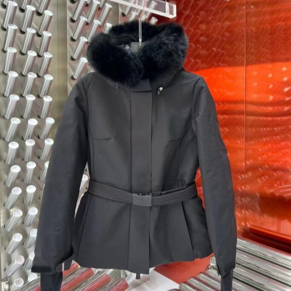 Grenoble New Style Moncler down Jacket Ski Coat with Waist-Cinching Short Design, Fox Fur Hood, Thickened Slim-Fit Outerwear