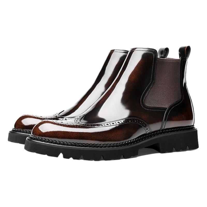 Ботинки Челси, мужские высокие Британские кожаные деловые ботинки из воловьей кожи, повседневные ботильоны с резным вырезом, мужские кожаные ботинки Martin