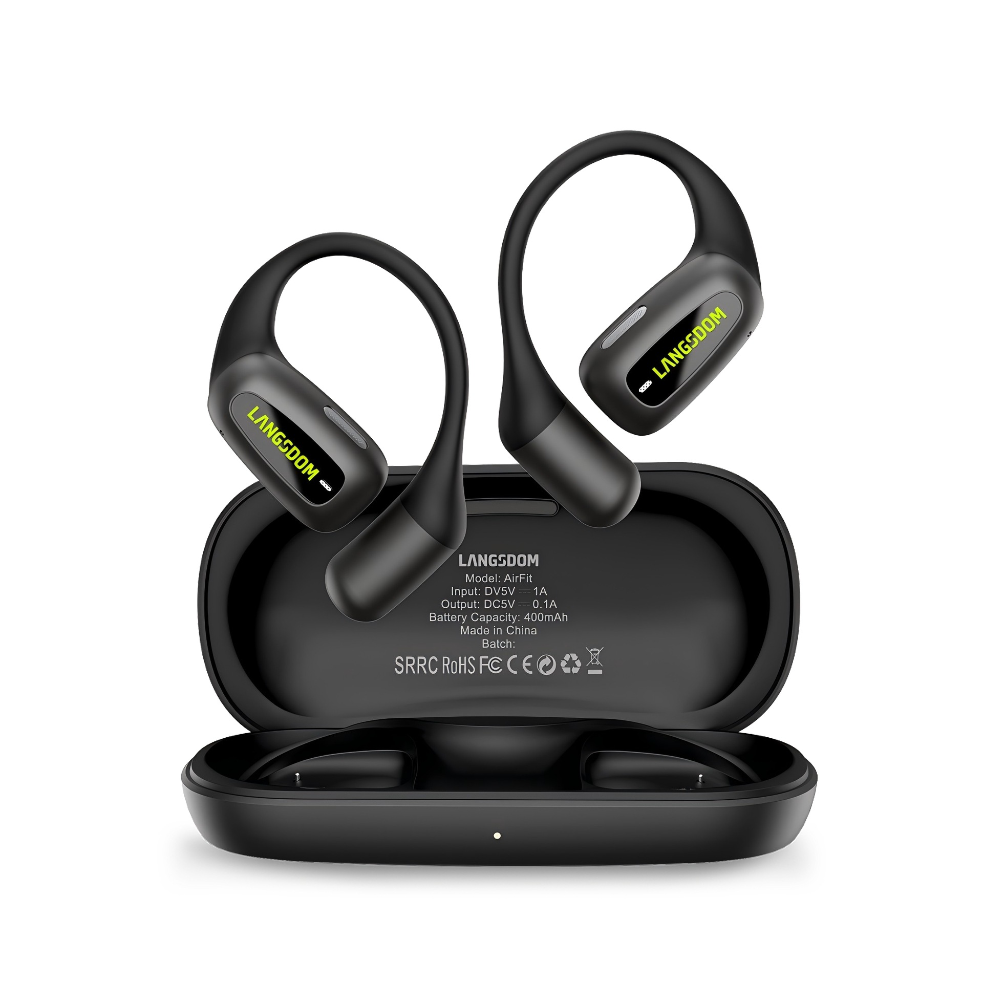 Lanston AirFit auriculares Bluetooth con concepto de conducción ósea abierto fuera de los oídos, doble micrófono para reducir el ruido