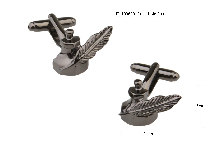 Plating gun black feather ink cufflinks 190633