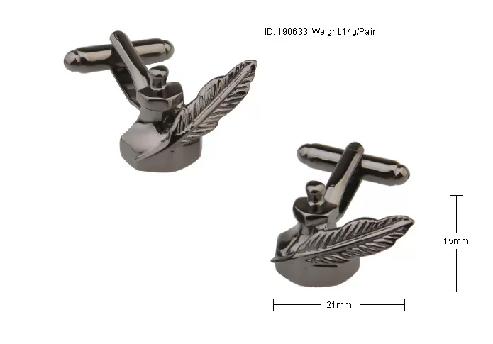 Plating gun black feather ink cufflinks 190633