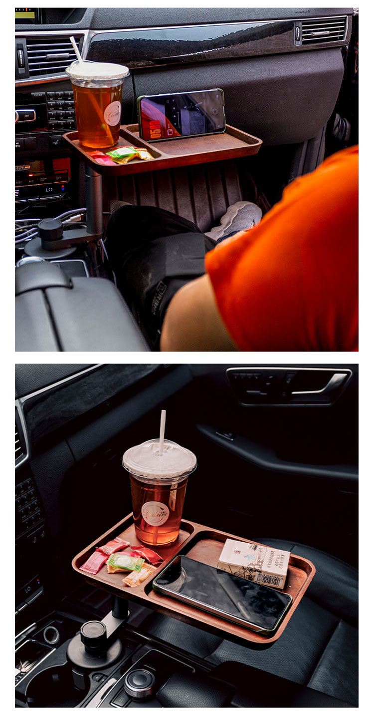 Multifunctional rotating floating bar table for car, car center console installation, expandable storage rack for eating and drinking tea