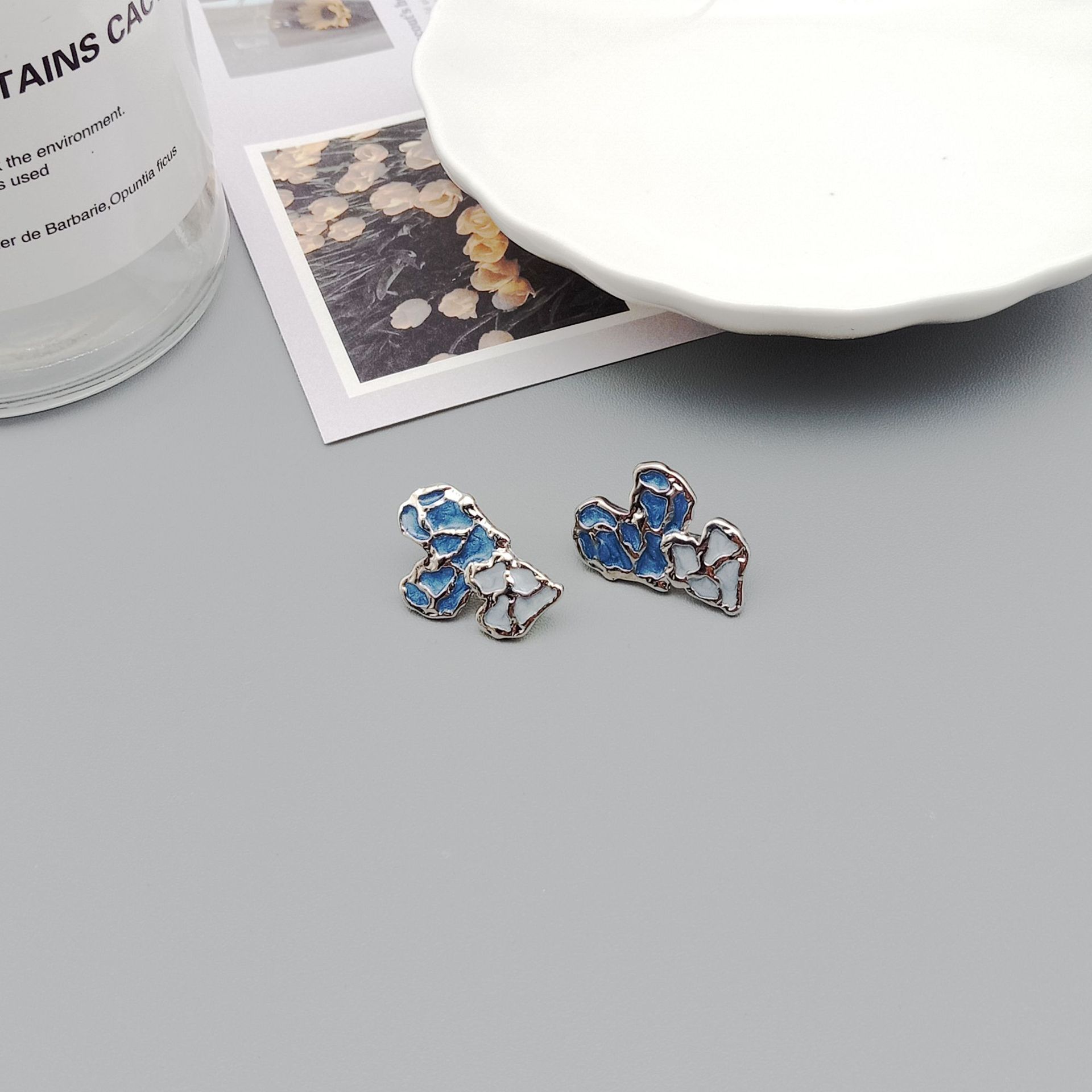 S925 Silver needle Retro Hit color love Ear Studs originality fashion Irregular Earrings Vintage Style Irregular