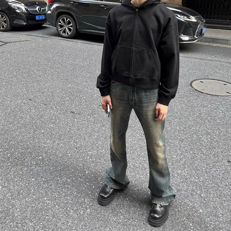 2023 High Ding Fashion Week bootcut Бамбуковый хлопок выцветший грязный окрашенный микро-рог джинсы Американский высокий стрит ретро