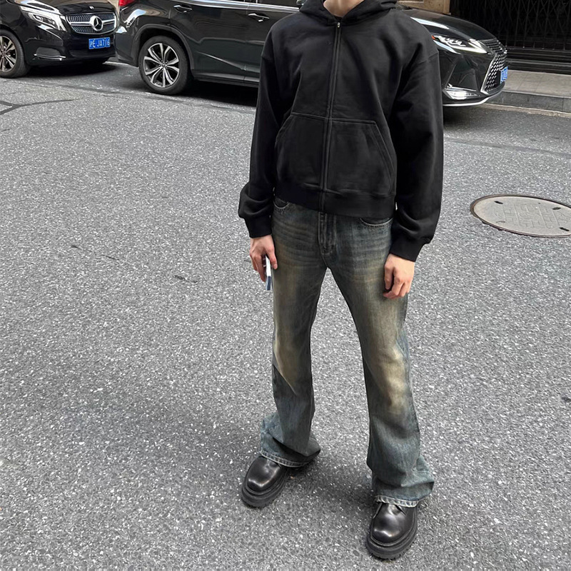 2023 Gaoding Fashion Week bootcut Slub Cotton Faded Mud Dyed Micro-flared Jeans American High Street Vintage