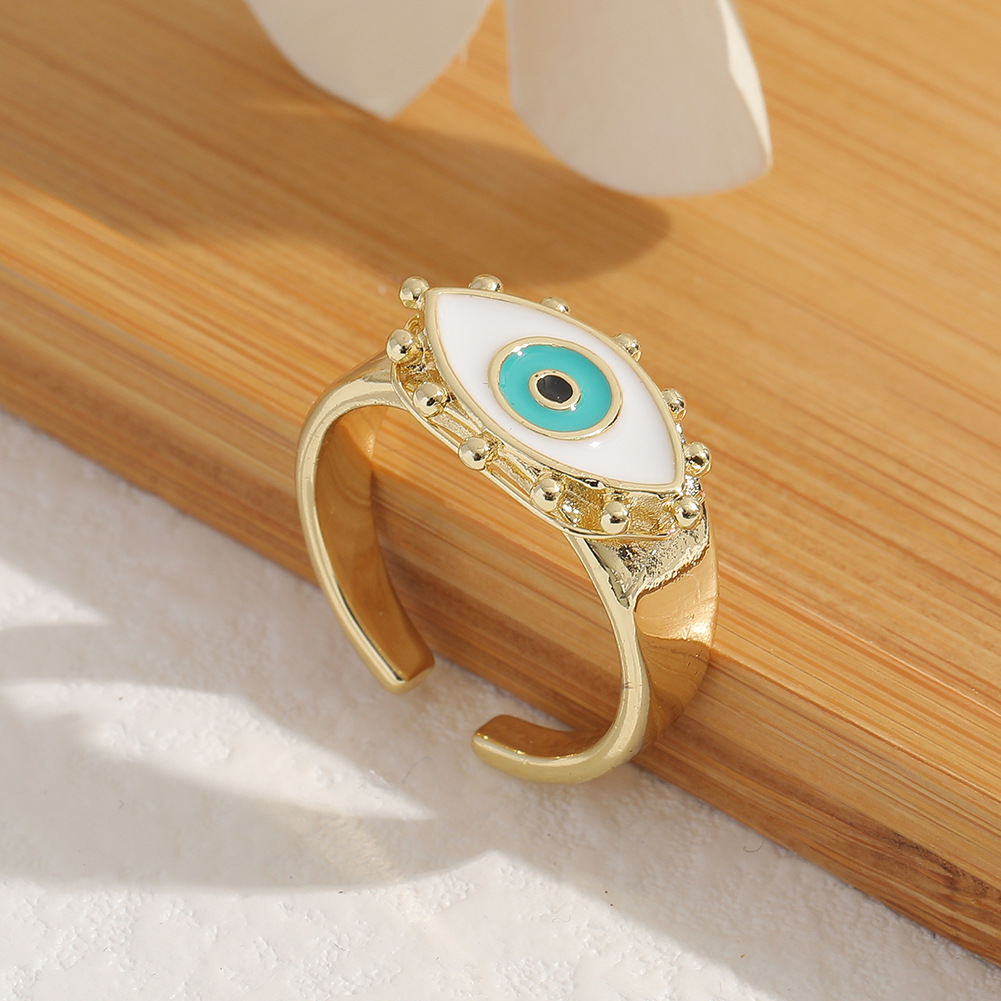 fashion copper plated real gold enamel drip oil evil eye ring