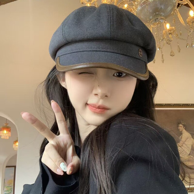 日系复古撞色贝雷帽子女秋冬英伦风显脸小报童帽文艺百搭画家帽潮|undefined