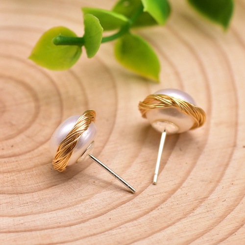 Earrings 925 sterling silver high-end pearl earrings high-end earrings wire winding retro niche design natural