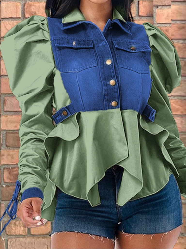 31259 cross-border supply of European and American women's new Amazon independent station best selling stitching strap Denim jacket