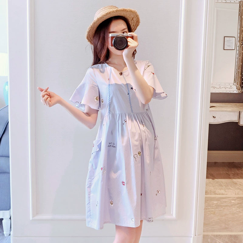 Fashionable summer clothing for pregnant, dress, skirt, western style, for teenagers, loose fit, internet celebrity