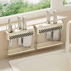 Knife rack wall-mounted countertop knife storage rack kitchen wall-mounted punch-free light luxury plastic draining knife holder