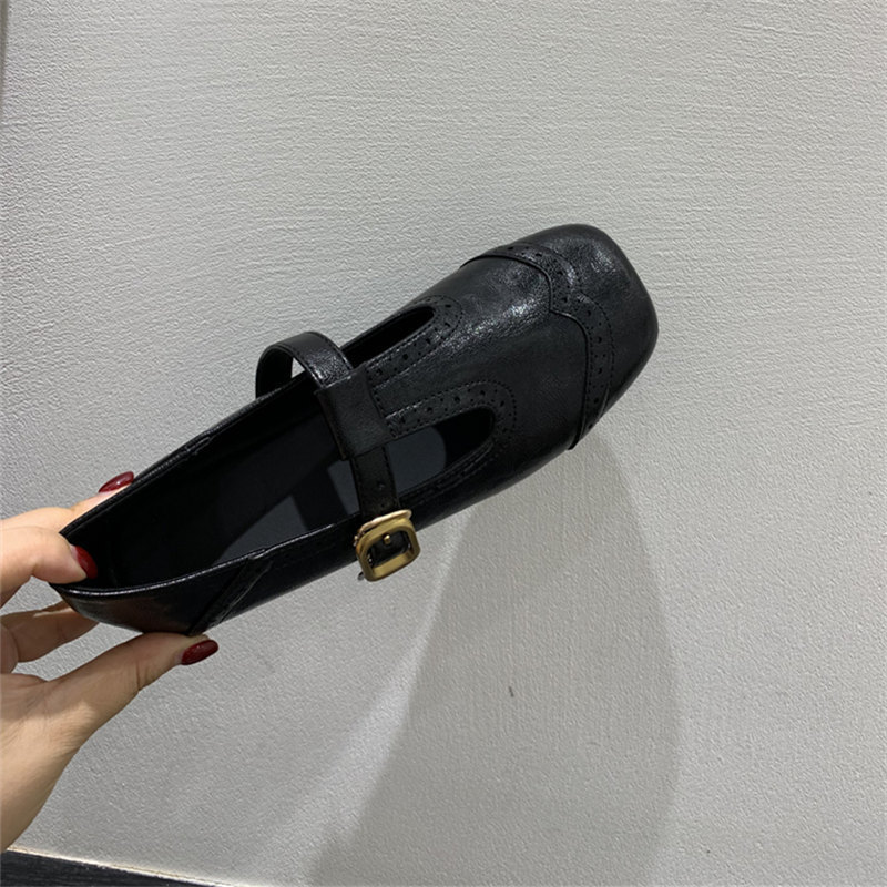 美踏家秋季复古棕色方头玛丽珍鞋芭蕾舞鞋仙女风平底女鞋浅口单鞋|undefined