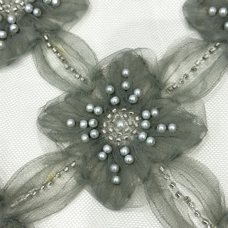 Tejido de bordado de encaje cuadrado tela de tubo de perlas vestido de boda vestido de moda tela en stock image 5