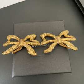 欧美小众YS蝴蝶结中古耳夹简约个性高级感耳饰铜铜金轻奢简约耳环