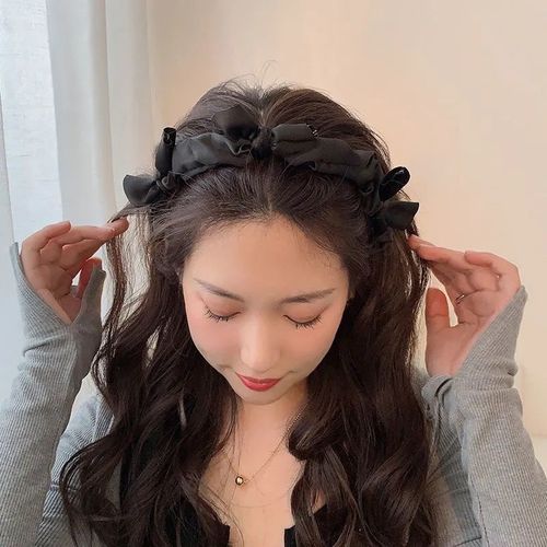Retro French sweet satin bow headband, simple and versatile, pleated bow knotted headband hair accessory