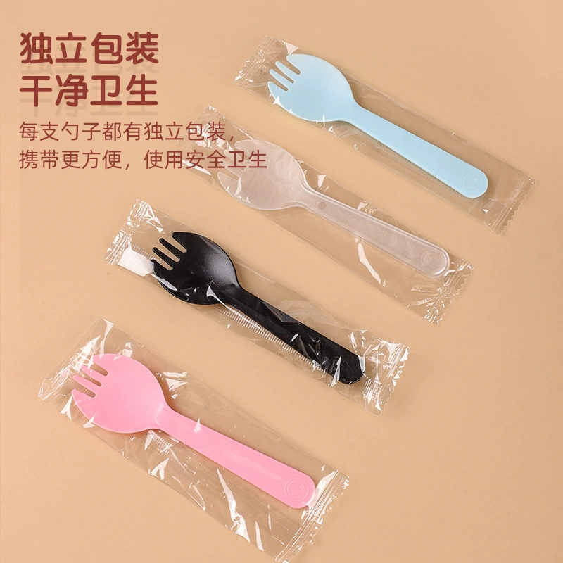 Одноразовые вилки и ложки из матового утолщенного пластика, маленькие десертные ложки-вилки для тортов, индивидуально упакованные вилки для фруктового салата