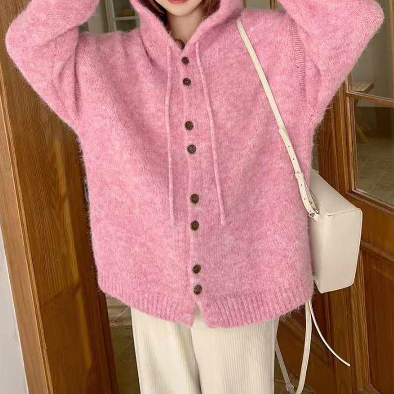 软糯宽松慵懒风连帽毛衣外套女秋冬2025新款洋气减龄百搭针织开衫|undefined