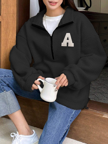 Spot fleece, Europe and America, Amazon, cross-border autumn and winter small stand-neck sweater, women's coat