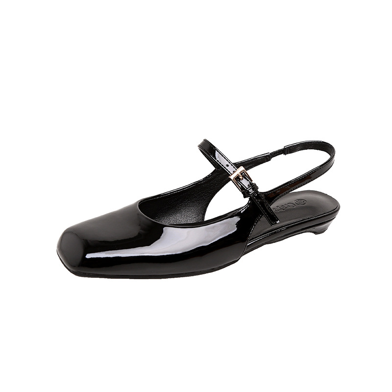 2025 nuevo estilo francés retro cabeza cuadrada con Mary Jane Baotou sandalias mujeres zapatos de ballet de charol rojo mujeres