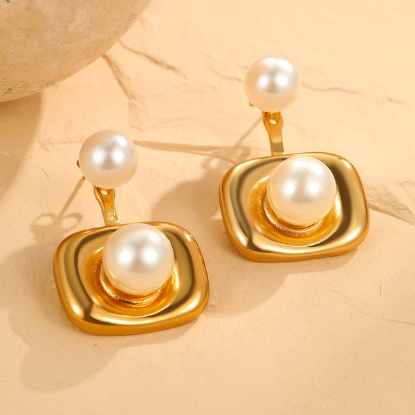 Fashionable design retro earrings pearl stainless steel
