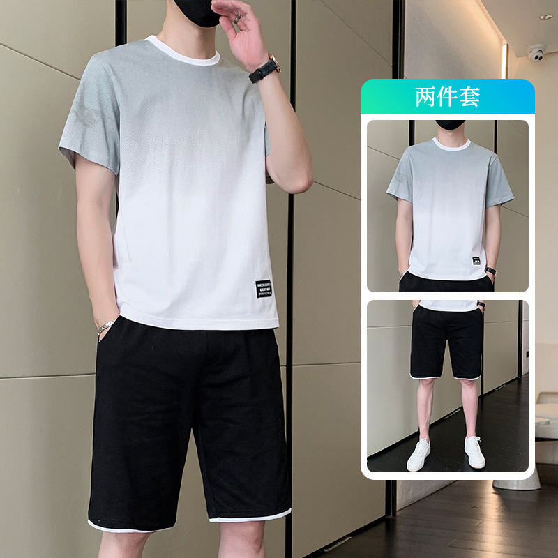 Nueva camiseta de manga corta de hombre marca de moda de verano de color gradiente de algodón de dos piezas set de ropa deportiva de verano de hombre