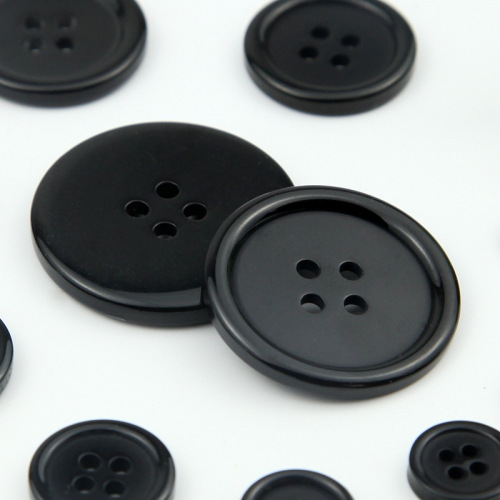 Resin button two holes bread tie black transparent button four holes fine edge wide edge white coat accessories