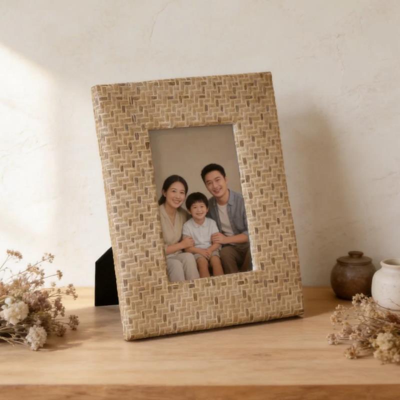 New Chinese-Style Rattan Woven Photo Frame Display Stand, Simple Decoration for Living Room and Bedroom, Wabi-Sabi Style Home Decor Photo Frame New Chinese-Style Rattan Woven Photo Frame Display Stand, Simple Decoration for Living Room and Bedroom, Wabi-Sabi Style Home Decor Photo Frame