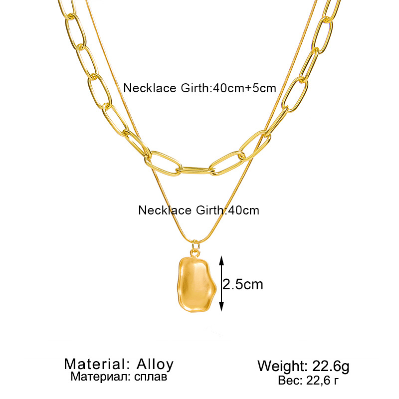 25g Weight Alloy Pendant Material Double Layer Necklaces Classification Alloy Chain Material Retro Geometric Alloy Wholesale Double Layer Necklaces
