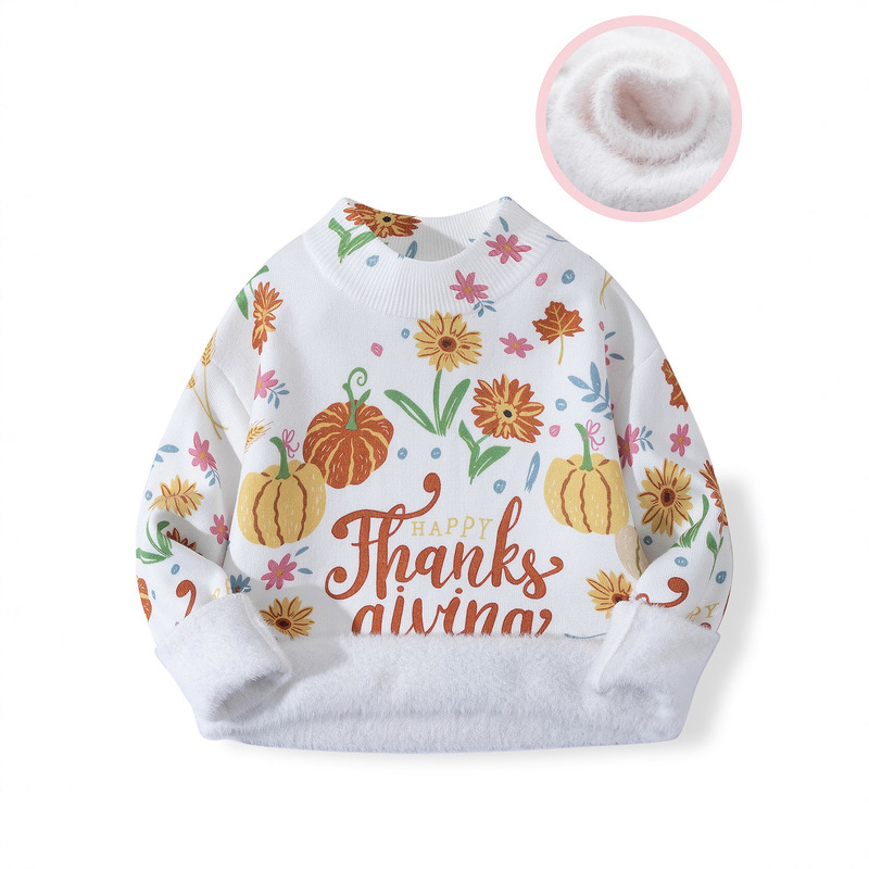 Autumn and Winter Children's Clothing Girls' Bottoming Shirt Fleece-Lined to Heattech Thanksgiving Print Cute Soft Waxy Inner Knitted Sweater Pullover Autumn and Winter Children's Clothing Girls' Bottoming Shirt Fleece-Lined to Heattech Thanksgiving Print Cute Soft Waxy Inner Knitted Sweater Pullover