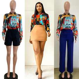 Y6051 欧美女装2024秋冬新款印花休闲商务百搭长袖衬衫亚马逊现货