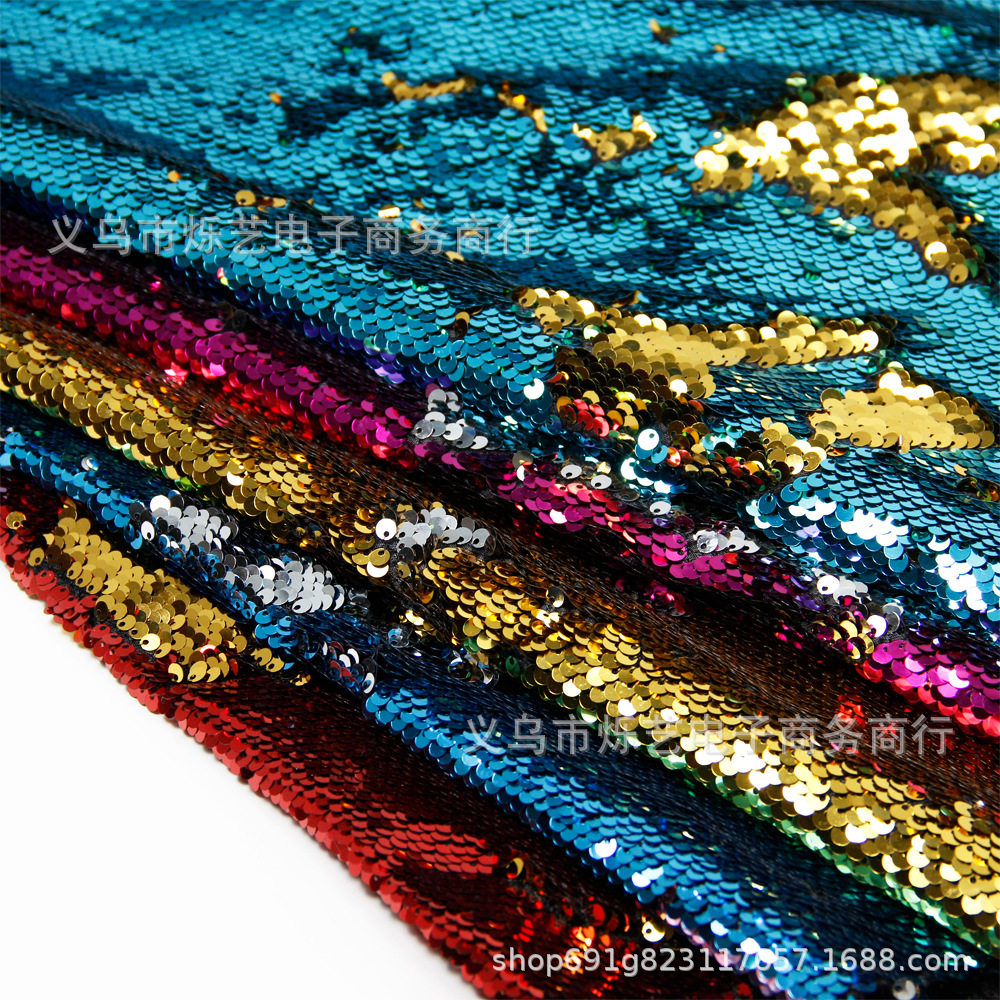 5mm双色双面可翻转亮片面料DIY发饰包包服装配饰面料1Yc37643