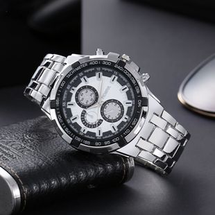 Men's watch, three-eye dial, AliExpress foreign trade manufacturer steel belt watch, business men's watch atmospheric