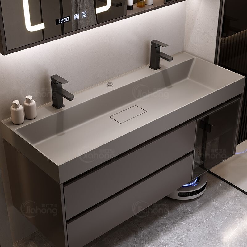 Luxury-style, large and deep, integrated bathroom vanity set, including a washbasin and sink