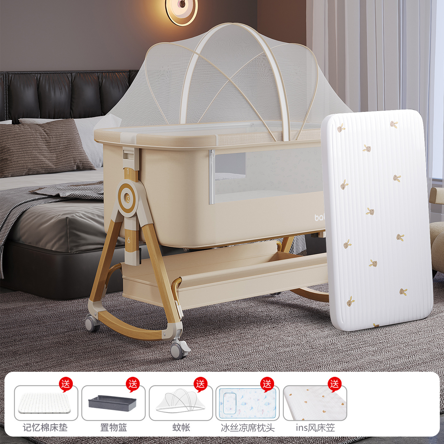 Cama para bebés, cama de empalme grande, cama móvil y plegable portátil, cama de cuna para bebés ajustable, cama BB anti derramamiento de leche image 23