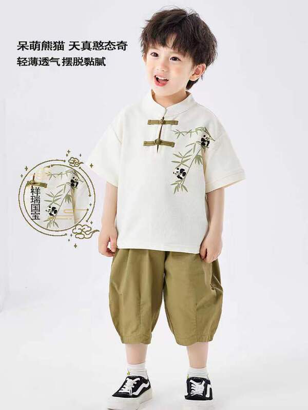 Baby Boy Summer Short-Sleeved Cropped Pants Tang Suit Suit New Chinese Style Children's Hanfu Costume Performance Costume Baby Boy Summer Short-Sleeved Cropped Pants Tang Suit Suit New Chinese Style Children's Hanfu Costume Performance Costume