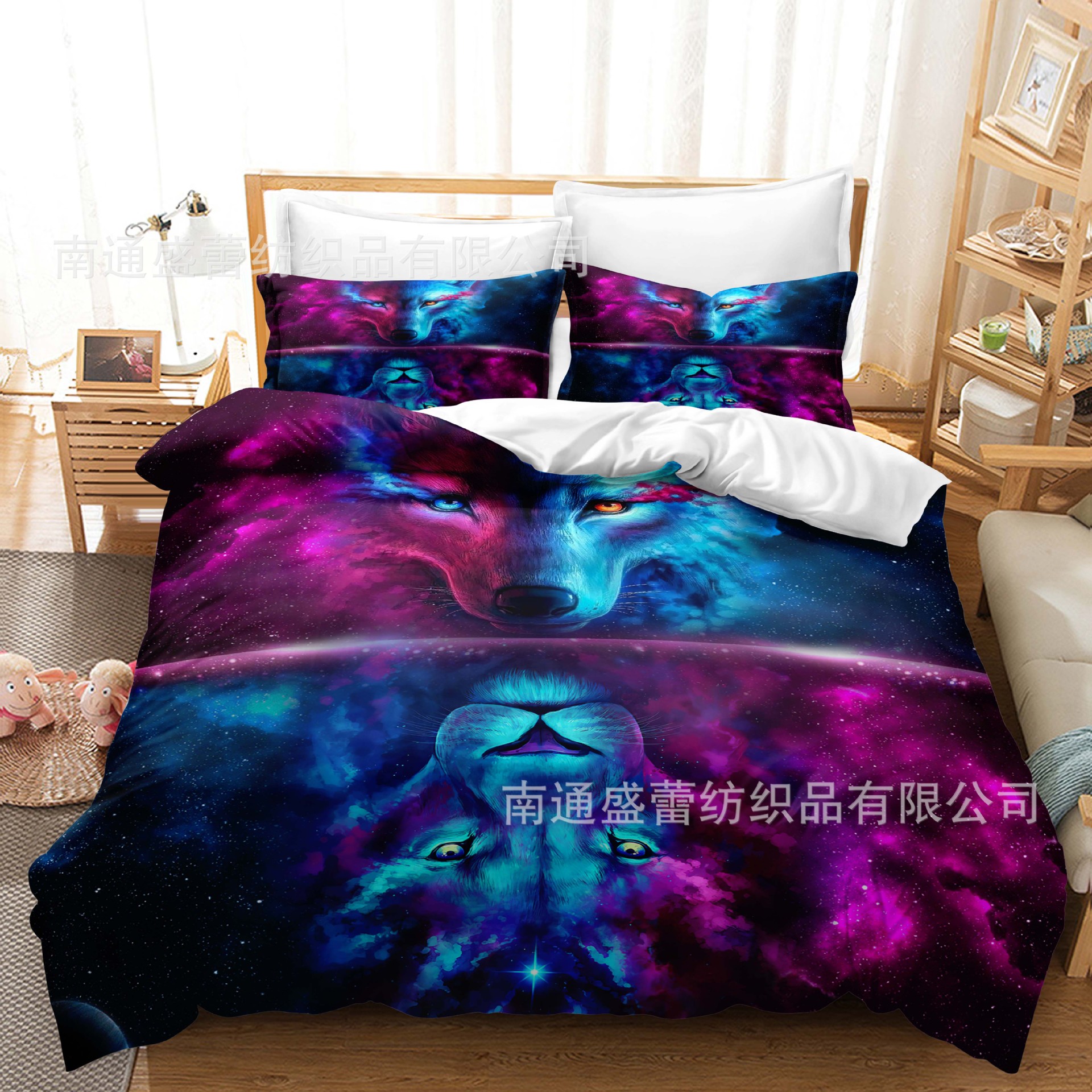 Serie de lobo 3D Impresión digital transfronteriza cubierta de edredón de comercio exterior conjunto de tres piezas conjunto de ropa de cama de cuatro piezas ventas directas de la fábrica