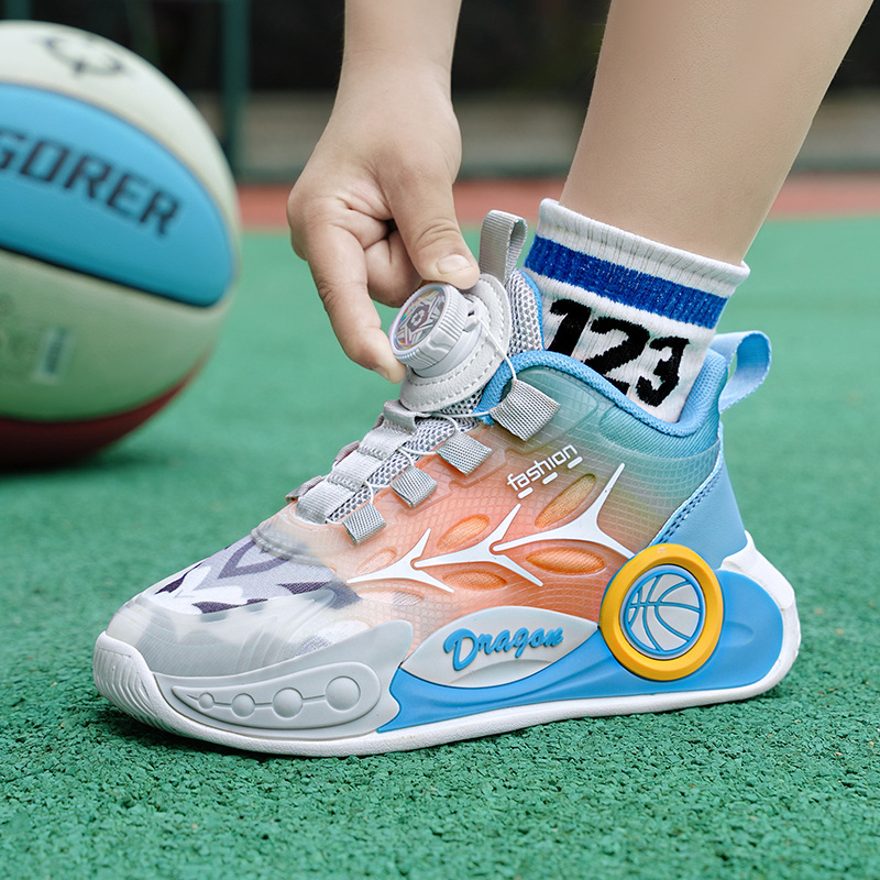 Crianças basquete masculino 2023 verão anormalidade grandes crianças treinamento profissional botão rotativo respirável sapatos esportivos_voghion.com