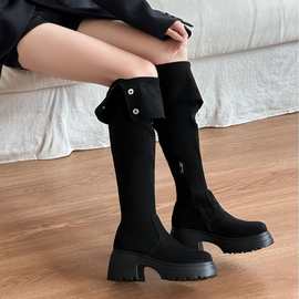 美拉德两穿翻折超高跟过膝靴子长筒靴厚底2025新款显瘦高筒