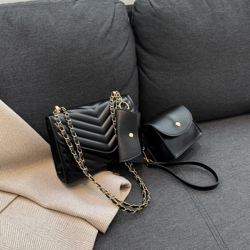 2023 Winter New PU Chain Handbag Shoulder Crossbody Set of Three Mother and Child Women's Bags Support Large Bulk Wholesale