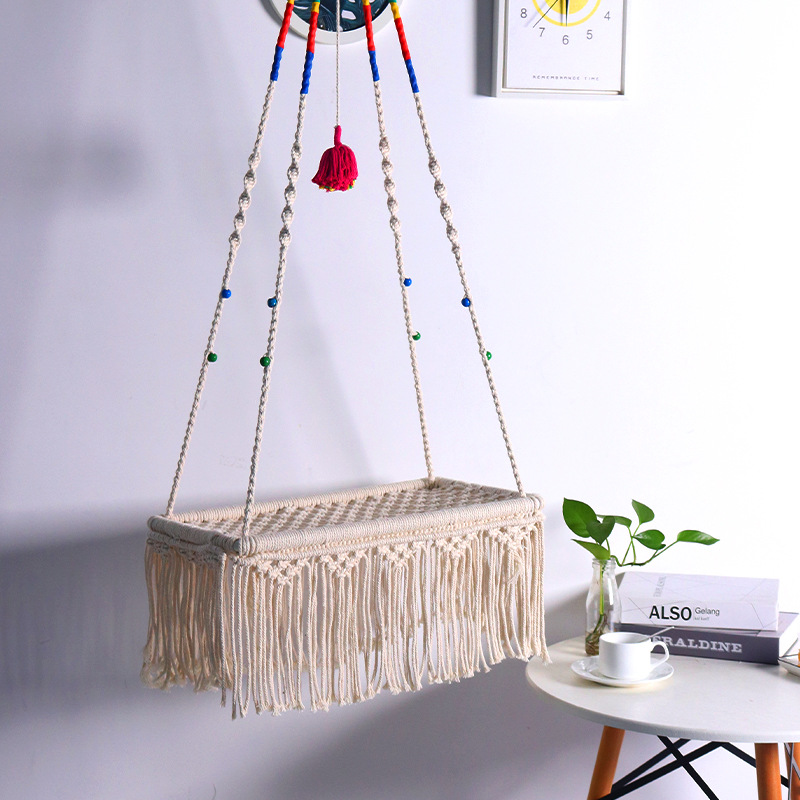 Hanging Cat Nest, Ruffled Cat Bed Swing Tapestry Pet Bed Cotton Rope Swing Chair Bohemian Small Cat Hammock