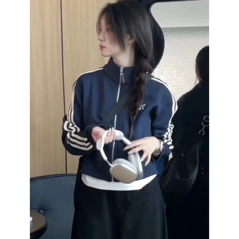 美式短款开衫卫衣外套女春秋款2025新款爆款时尚通勤秋冬立领上衣|undefined