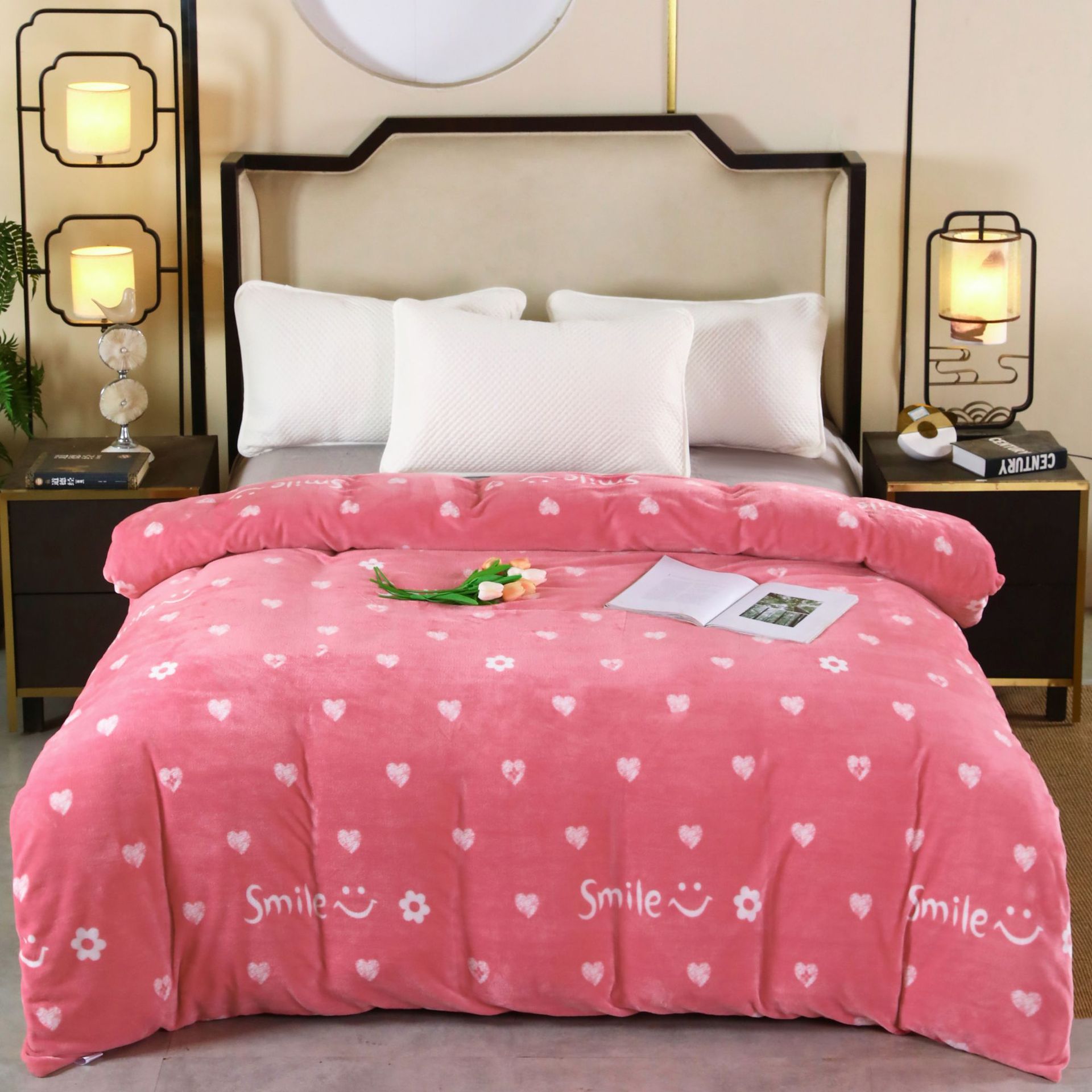 밀크벨벳이불 - 핑크하트스마일