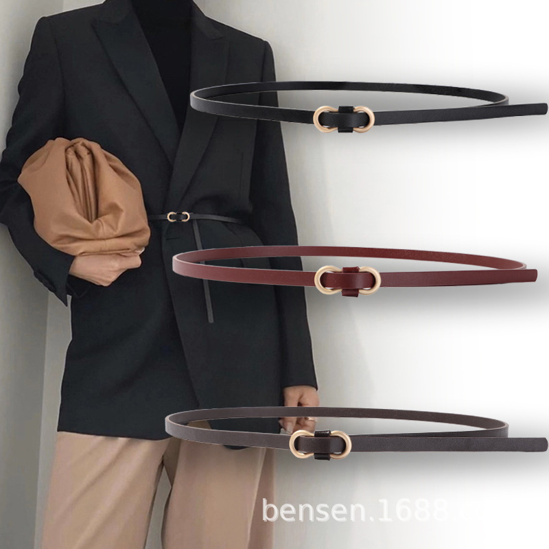 Women's Thin Belt with Pu Leather Decoration, Versatile and Fashionable, Suitable for Suits, Shirts, and Dresses, Waist-Cinching Belt for a Stylish Commute
